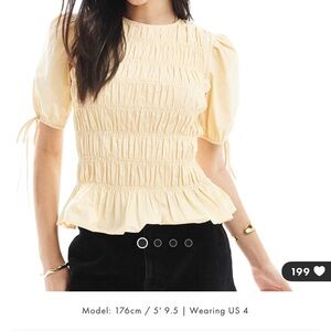 ASOS Cream Smocked Blouse with Puff Sleeves